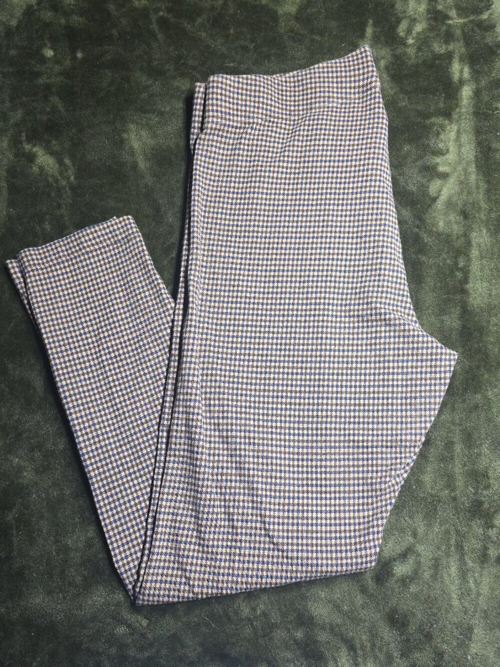 Houndstooth Check Pull-On Leggings Women's Blue Tan Preppy Fall Treggings